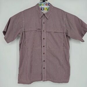 GameGuard Shirt Mens Large Maroon Gingham Vented Fishing Short Sleeve Outdoor